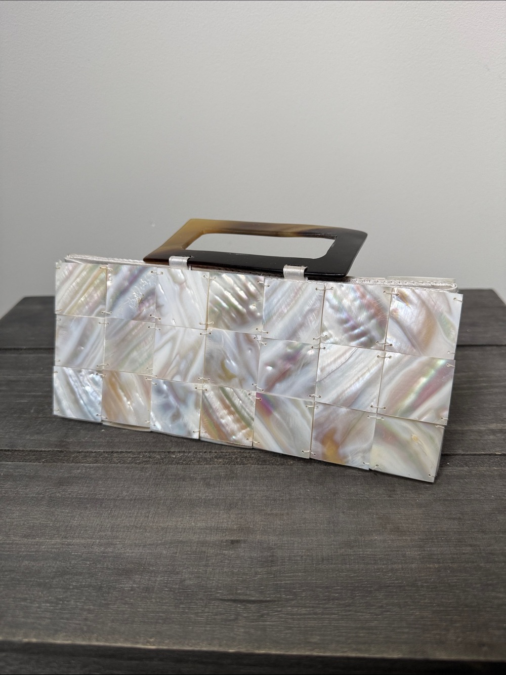 Iridescent Mother-of-Pearl Tile Clutch - White